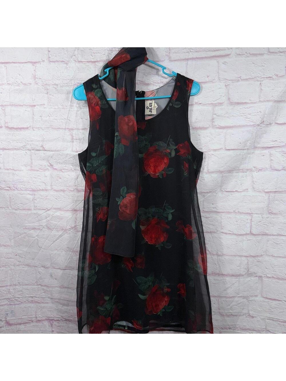Jalate Sheer Floral Overlay Sleeveless Dress with Scarf Size Large